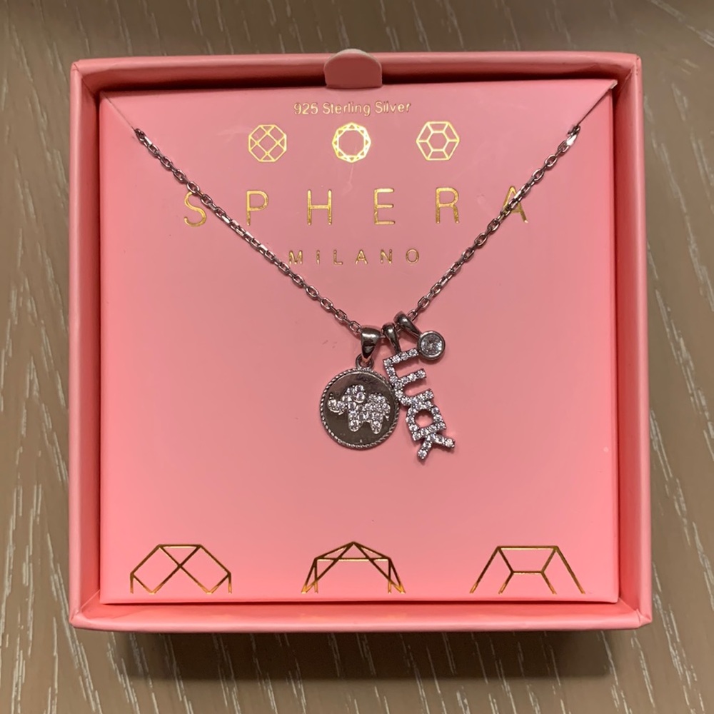 Sphera Milano 925 Sterling Silver Elephant and Luck charm Neckace